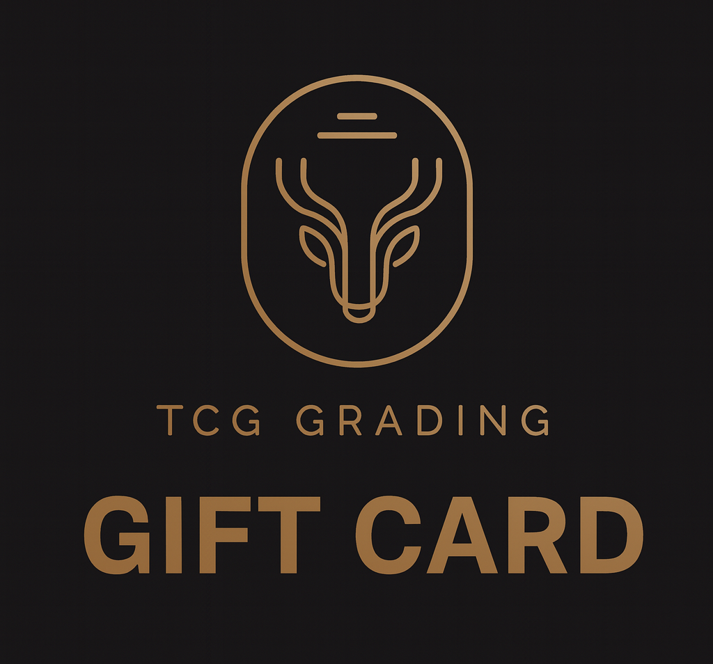 TCG Grading gift card with logo on a black background